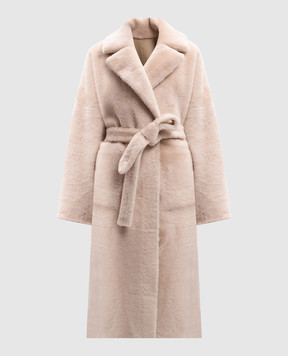 Babe Pay Pls Бежева двостороння двобортна дублянка з поясом 2419MERINO