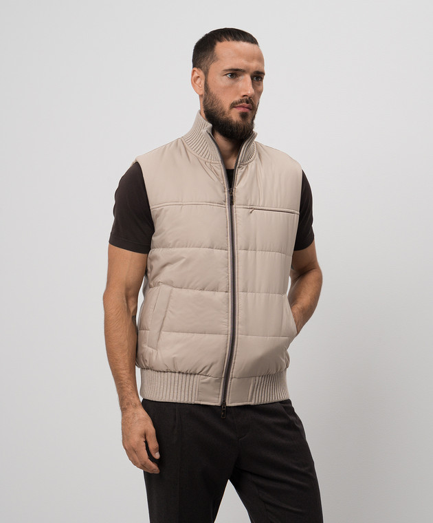 CAPOBIANCO Бежевый жилет с кашемиром с логотипом 17M142FWNY изображение 3