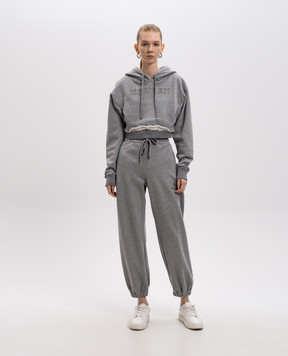Alexander McQueen Серое укороченное худи с логотипом 815497QLAD8