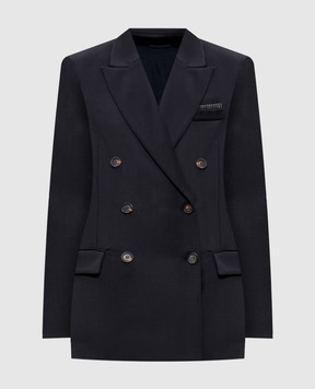 Brunello Cucinelli Чорний двобортний жакет з вовни з ланцюжком моніль MB1287035