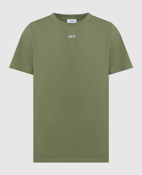 Off-White Зеленая футболка с вышивкой логотипа OMAA027F24JER001