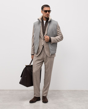 Brunello Cucinelli Серый пуховый жилет из шерсти с мехом MM4701656