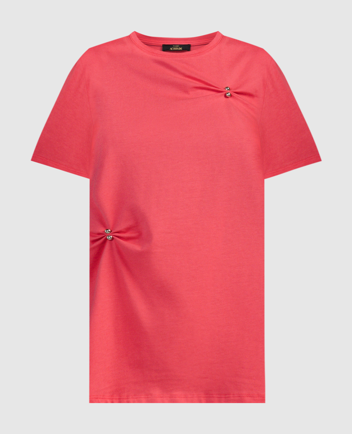 Розовая футболка прямого кроя с бусинами