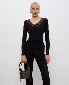 Saint Laurent Кожаная сумка бакет-бег GABY цвета хаки 7639611EL07