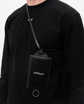 Off-White Чорний шкіряний чохол з принтом логотипа OMNH01AC99LEA001