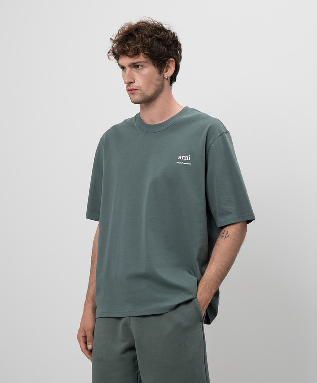 Ami Paris Зеленая футболка с принтом логотипа UTS024726 изображение 3