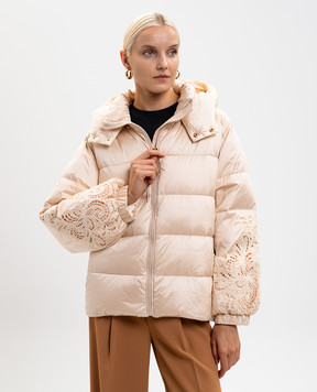 Twinset Бежевый пуховик с вышивкой 252TP2431