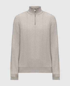 Brunello Cucinelli Бежевий светр з кашеміру у візерунок M22709304