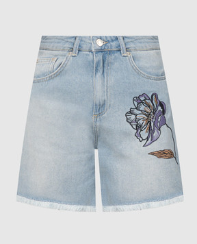 Twin Set Actitude Голубые джинсовые шорты с вышивкой в виде цветка 241AT2200