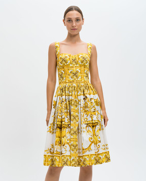 Dolce&Gabbana Жовта сукня-бюстьє в принт Майоліка F6ADLTHH5A0