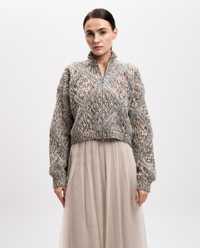 Brunello Cucinelli Бежевый ажурный кардиган с шерстью альпаки с пайетками MCER10226