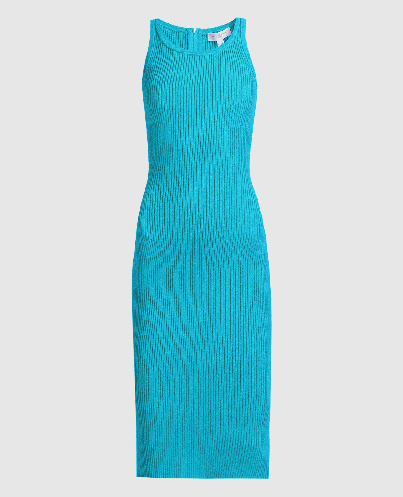 Голубое платье-футляр в рубчик