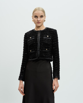 Dolce&Gabbana Черный твидовый жакет с шерстью и шелком с пайетками. F27CETHUMKN