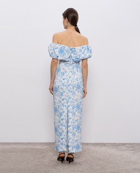 Rowen Rose Белое платье миди в цветочный принт. DRSRR388WHTBLUEROSES