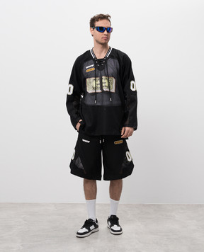 Off-White Черный лонгслив со вставками из сетки OMAD004S25JER003