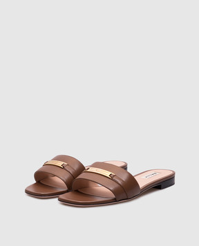 Bally Коричневі шкіряні шльопанці Deco з логотипом WF1057VT169