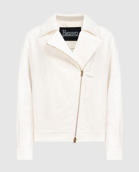 Herno Біла куртка в стилі косухи з вишивкою GI000226D13218RC1