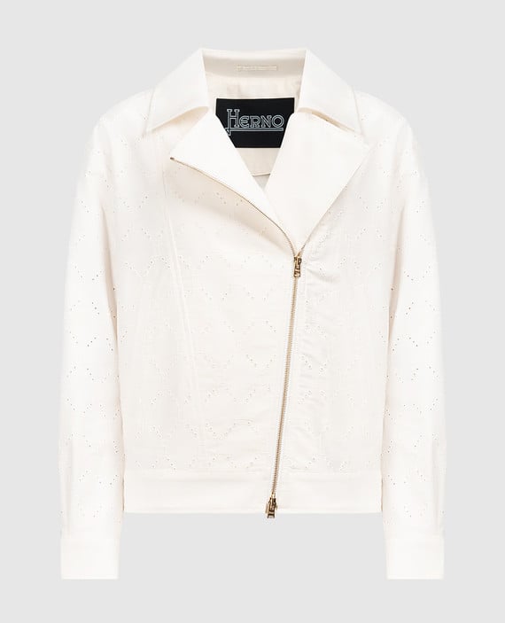 Белая куртка в стиле косухи с вышивкой