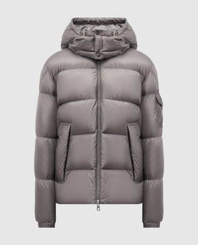 Moncler Серая стеганная пуховая куртка с нашивкой логотипа K20911A00158597XQ