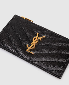 Saint Laurent Черный кожаный стеганый картхолдер Cassandre 607915BOW01