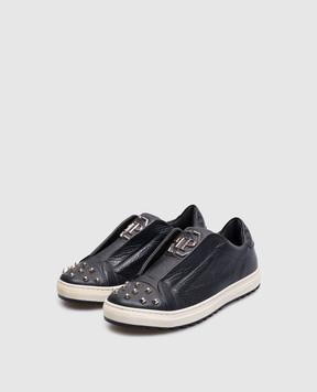 Philipp Plein Детские синие кожаные сникеры с металлическими заклепками BSC00152734