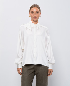 Ermanno Scervino Белая блуза из шелка с цветочной аппликацией. D452K745OEL