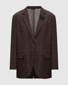 Brunello Cucinelli Коричневий жакет з брошкою MB1257390P