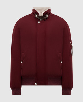 Brunello Cucinelli Бордова пухова куртка з вовни з хутром MM4701625