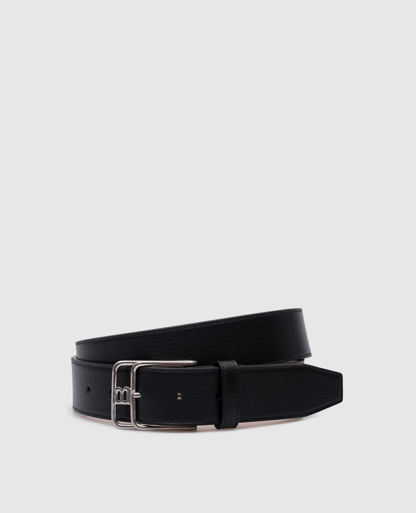 Black leather belt with logo