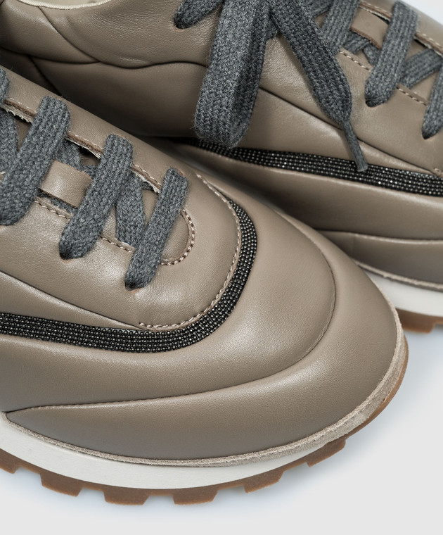 Brunello Cucinelli Коричневі шкіряні кросівки з ланцюжком моніль MZSKG2781P зображення 5