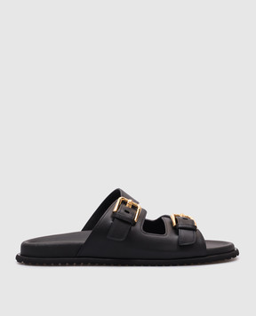 Dolce&Gabbana Черные кожаные шлепанцы с монограммой логотипа CQ0632AS738