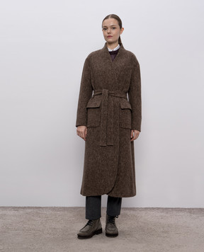 Brunello Cucinelli Коричневе двобортне пальто з вовни та кашеміру MG5349931