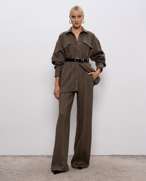 Ermanno Scervino Коричнева сорочка з вовни, шовку і кашеміру у візерунок D472K722OQR