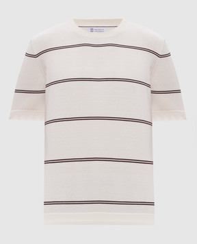 Brunello Cucinelli Бежевая футболка в полоску M29805500