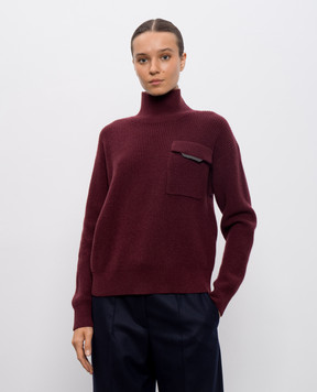 Brunello Cucinelli Бордовий светр з кашеміру з ланцюжком моніль M12721704