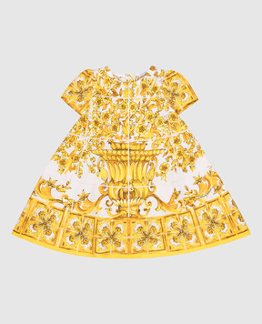 Dolce&Gabbana Дитяча біла сукня з трусиками з принтом Майоліка L23DI5FI5JW