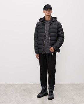 Moncler Синяя пуховая куртка с нашивкой логотипа K20911A00129549SK