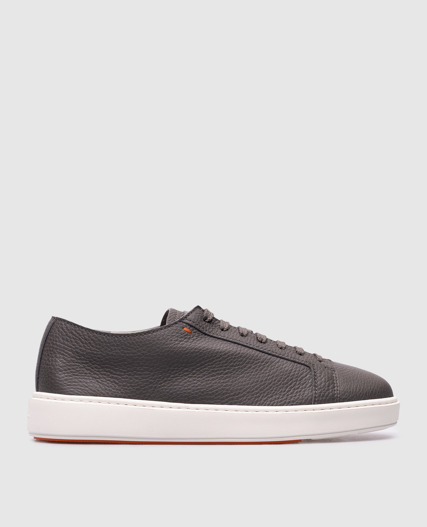 Gray leather trainers with logo