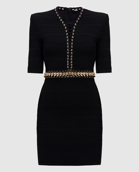 Balmain Чорна сукня з ланцюгом EF0R6039KI44