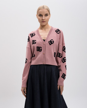 Dolce&Gabbana Рожевий кардиган з вовни з візерунком монограми логотипа FXV52TJCVZL