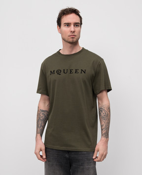 Alexander McQueen Футболка цвета хаки с логотипом 828420QTADD