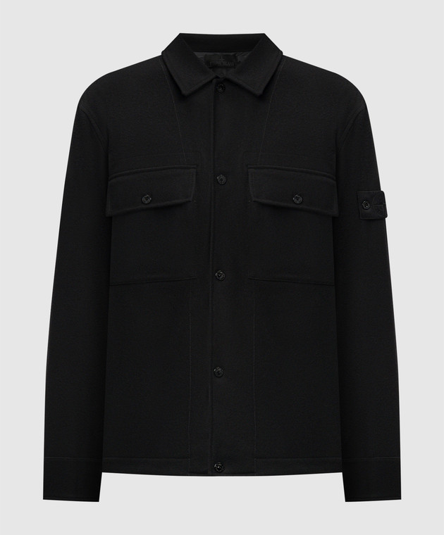 Stone Island Черная рубашка с шерстью со съемным патчем логотипа 8115120F4
