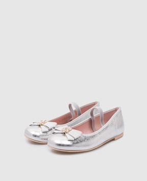Pretty Ballerinas Детские кожаные серебристые балетки Hannah с кристаллами. 51258