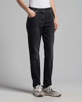 Brunello Cucinelli Чорні джинси з ефектом потертості з ланцюжком моніль MB065P5679