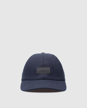 Agnona Синя кепка з льону з патчем логотипа AK07U5XU3014