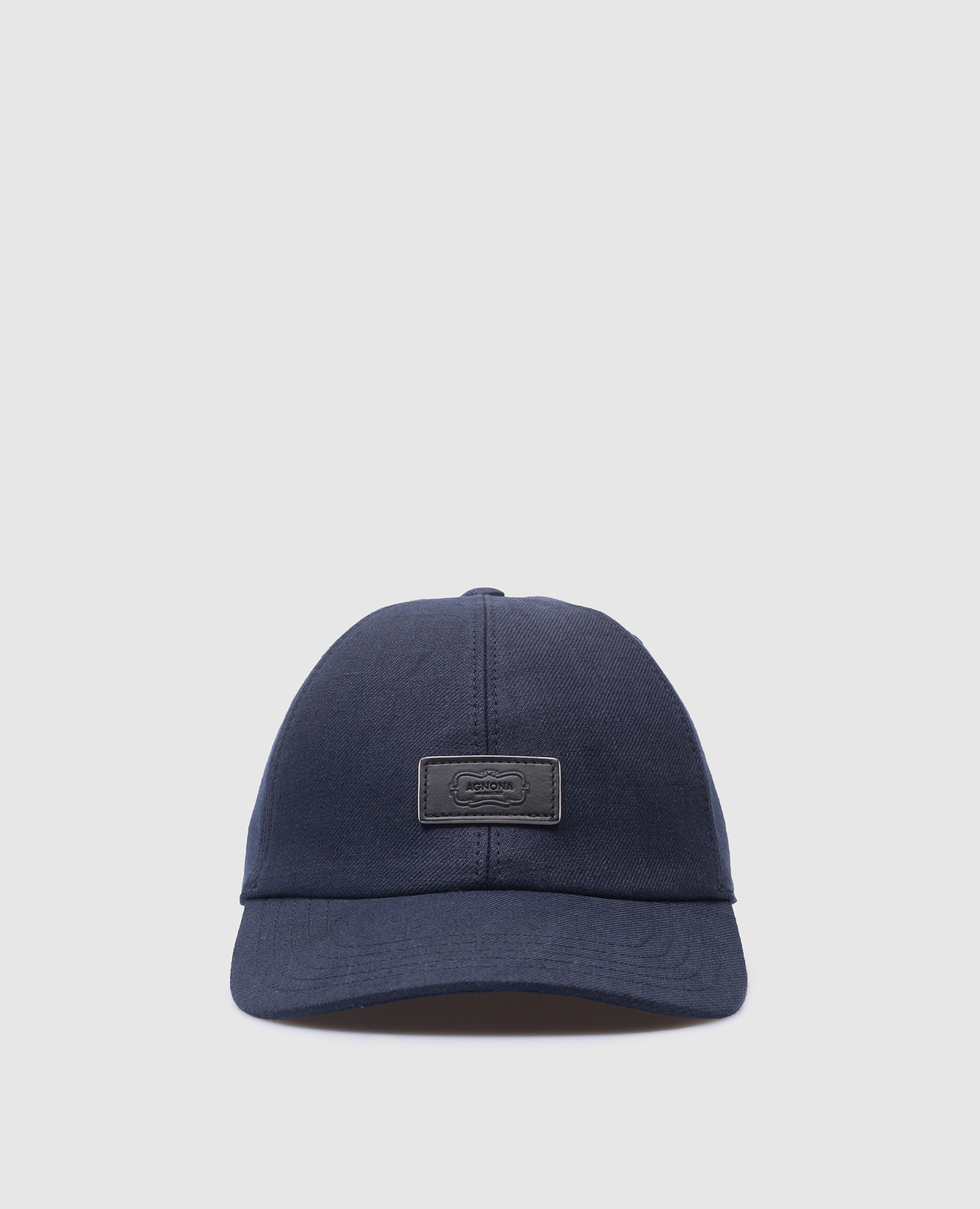 Blue linen cap with logo patch