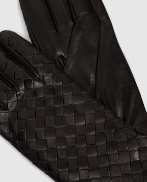 Sermoneta Gloves Чорні шкіряні рукавички з плетінням BW
