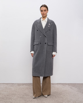 Ermanno Scervino Сіре двобортне пальто з вовни та кашеміру D476D305CBNHO