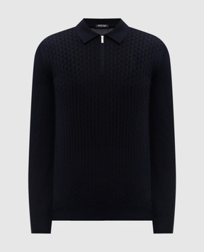 Bertolo Cashmere Синє поло з вовни та шовку у візерунок 902518002531