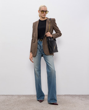Saint Laurent Коричневий жакет з вовни і кажеміру в клітинку 832778Y3J45